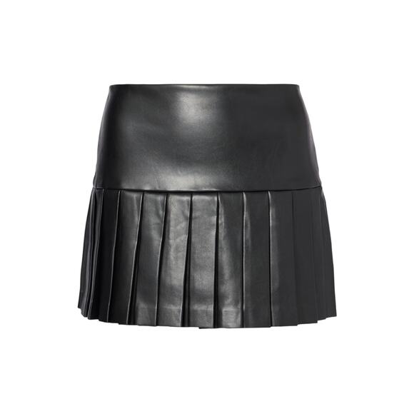 Norma Kamali 'Pleated' Black Polyurethane Mini Skirt Size S - Picture 1 of 5
